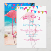 Kute Kinder roze blauw Flamingo Beach Birhtday Kaart (Voorkant / Achterkant)