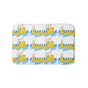 Kute Kinder Rubber Duck Familie zwemt op Pond Badmat