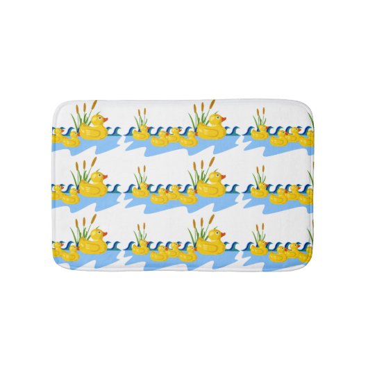 Kute Kinder Rubber Duck Familie zwemt op Pond Badmat (Voorkant)