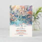 Kute Kinder Waterverf bij het Zee 1e verjaardag Kaart (Staand voorkant)