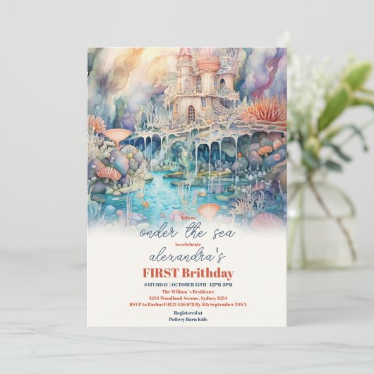 Kute Kinder Waterverf bij het Zee 1e verjaardag Kaart (Staand voorkant)