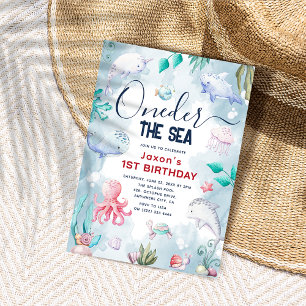 Kute Kinder Waterverf bij het Zee 1e verjaardag Kaart