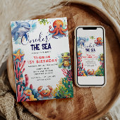 Kute Kinder Waterverf bij het Zee 1e verjaardag Kaart