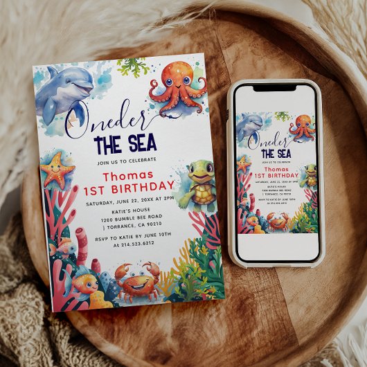 Kute Kinder Waterverf bij het Zee 1e verjaardag Kaart