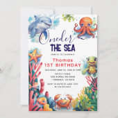 Kute Kinder Waterverf bij het Zee 1e verjaardag Kaart (Voorkant)