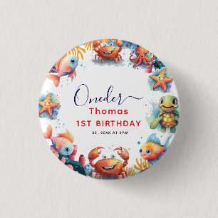 Kute Kinder Waterverf bij het Zee 1e verjaardag Ronde Button 3,2 Cm