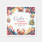 Kute Kinder Waterverf bij het Zee 1e verjaardag Servet (Voorkant)