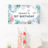 Kute Kinder Waterverf onder Zee 1e verjaardag Spandoek (Insitu)