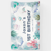 Kute Kinder Waterverf onder Zee 1e verjaardag Spandoek (Verticaal)