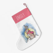 Kute kinder winterkonijn in sneeuwroze kleine kerstsok (Achterkant (Hangend))