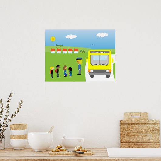 Kute Kinderen die op het Poster van de schoolbus w (Keuken)