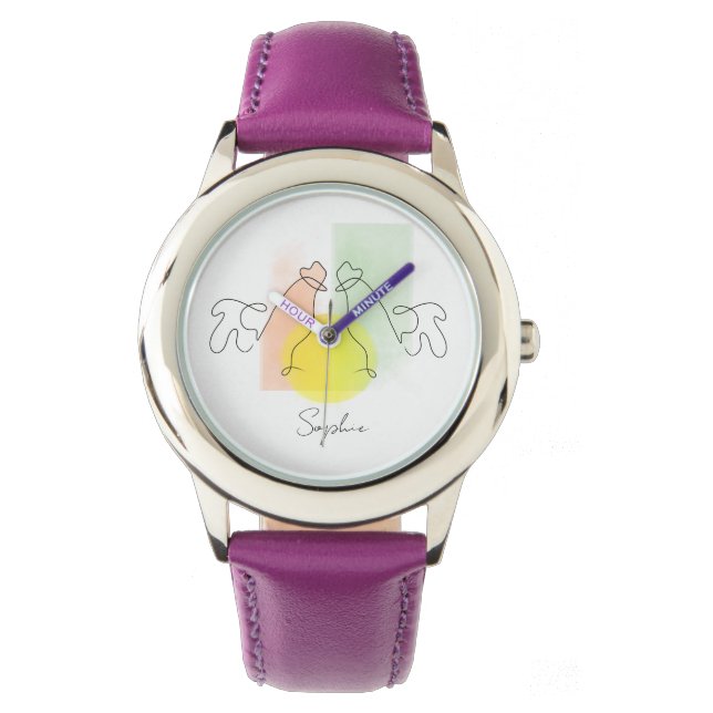 Kute kip line tekening kinder horloge (Voorkant)