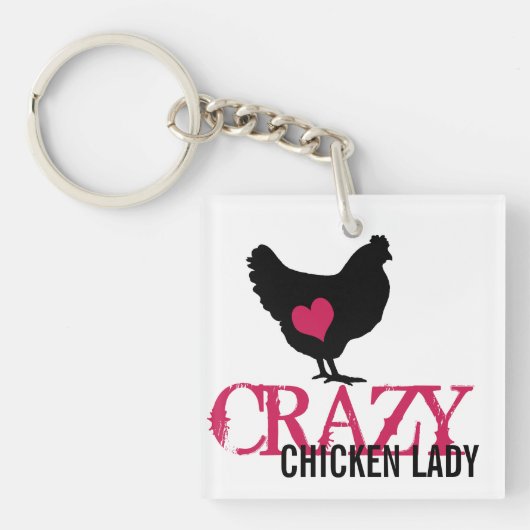 Kute kip met roze hart sleutelhanger (voorkant)