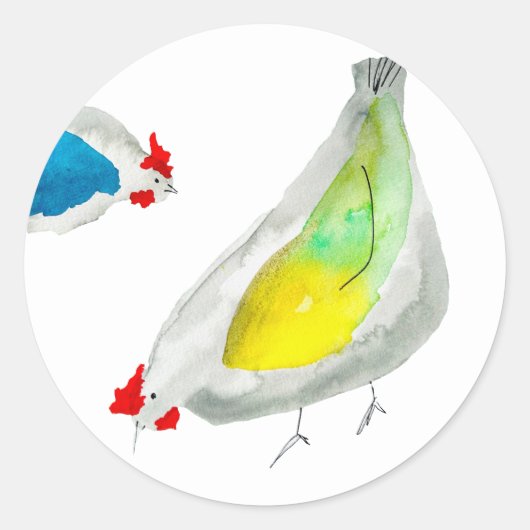 Kute kippen aquarel kunst ronde sticker (Voorkant)
