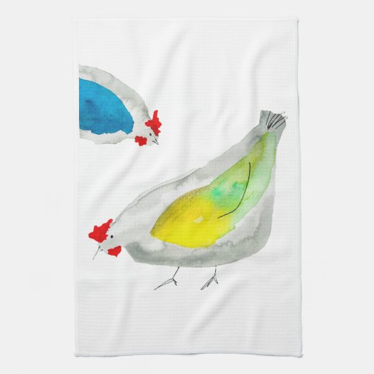 Kute kippen watercolor kunst theedoek (Verticaal)