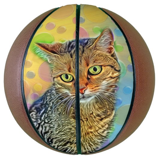 Kute kitten - abstract - kleurig schilderij basketbal (Verticaal)