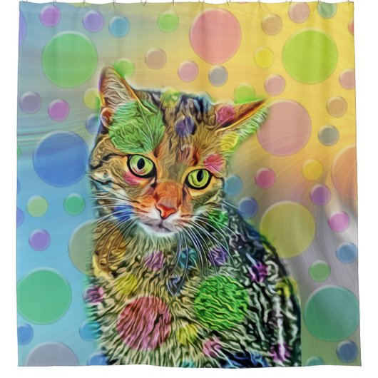 Kute kitten - abstract - kleurig schilderij douchegordijn (Voorkant)