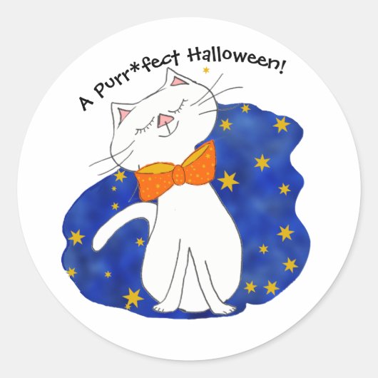 Kute Kitty Cat Sterrennacht Halloween Ronde Sticker (Voorkant)