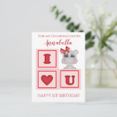 Kute kleindochter eerste verjaardag hippo ik hou v briefkaart (Staand voorkant)