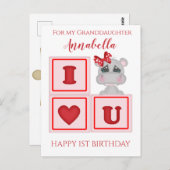 Kute kleindochter eerste verjaardag hippo ik hou v briefkaart (Voorkant / Achterkant)