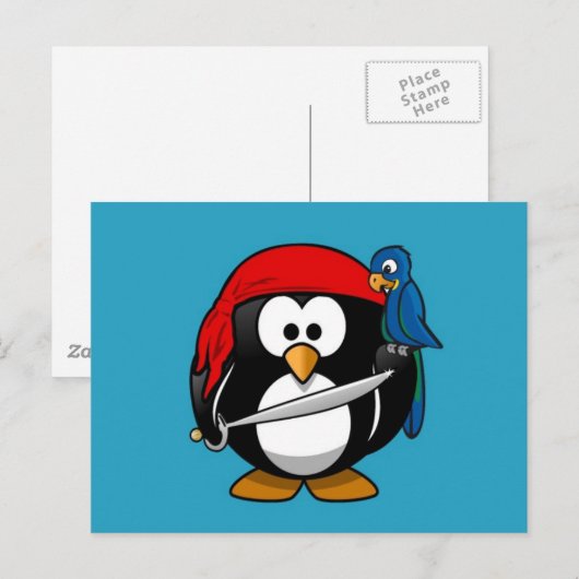 Kute kleine geanimeerde piratenpinguïn briefkaart (Voorkant / Achterkant)