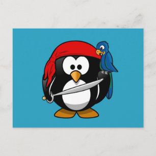 Kute kleine geanimeerde piratenpinguïn briefkaart