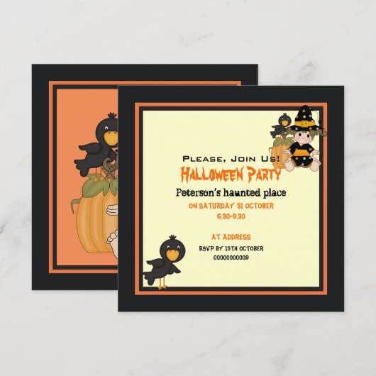 Kute kleine Halloween witje oranje zwarte jurk Kaart (Voorkant / Achterkant)