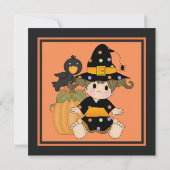 Kute kleine Halloween witje oranje zwarte jurk Kaart (Achterkant)