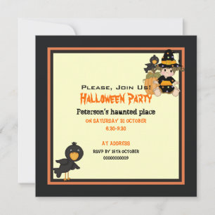 Kute kleine Halloween witje oranje zwarte jurk Kaart