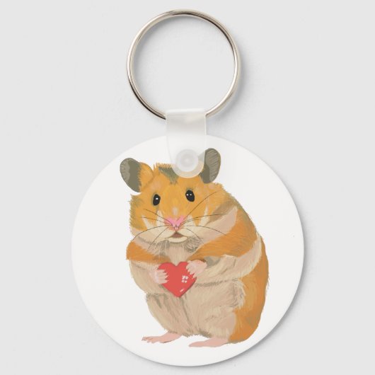Kute kleine Hamster die een rood hart vasthoudt Sleutelhanger (Voorkant)