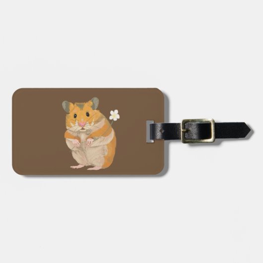 Kute kleine hamster met een bloem bagagelabel (Voorkant horizontaal)