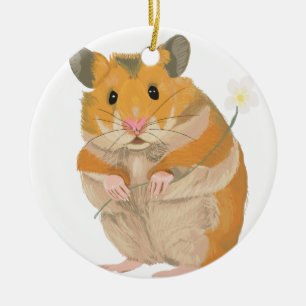 Kute kleine hamster met een bloem keramisch ornament