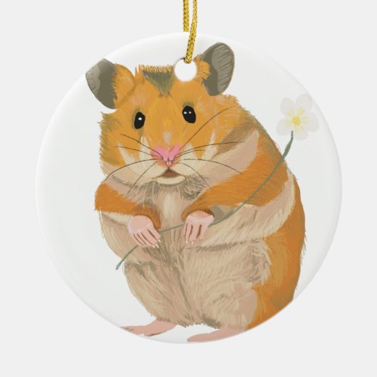 Kute kleine hamster met een bloem keramisch ornament (Voorkant)
