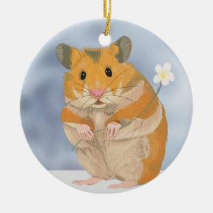 Kute kleine hamster met een bloem keramisch ornament