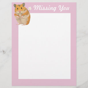 Kute kleine hamster met een bloem "Vermiste jou" Briefhoofd