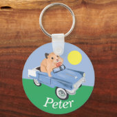 Kute kleine hamster Rijden een blauwe auto Sleutelhanger (Voorkant)