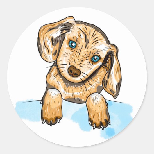 Kute kleine handgetekende Puppy Dog Ronde Sticker (Voorkant)