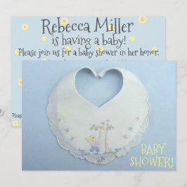 Kute kleine hartvormige bib baby shower nodig kaart