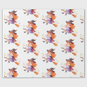 Kute kleine heks die op een bordemstick vliegen cadeaupapier (Vlak)