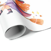 Kute kleine heks die op een bordemstick vliegen cadeaupapier (Rol Hoek)