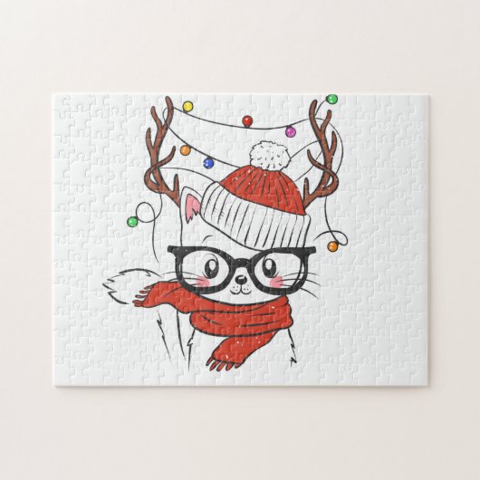Kute kleine kat met hertenhoorns legpuzzel (Horizontaal)