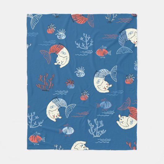 Kute kleine kattenzeemeermin naadloos patroon. Tex Fleece Deken (Voorkant)