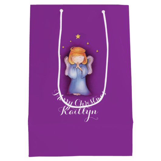 Kute kleine meisjeskunst genaamd kerstcadeautas medium cadeauzakje (Achterkant)