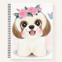 Kute kleine shih tzu met florale illustratie