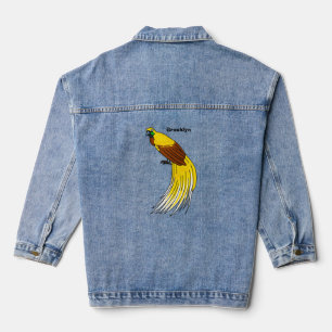 Kute kleine vogel met paradijse illustratie denim jacket
