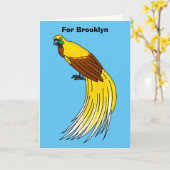 Kute kleine vogel met paradijse illustratie kaart (Gele Bloem)