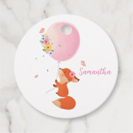 Kute kleine vos met ballon bedankjes labels