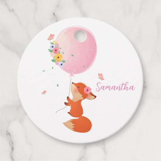 Kute kleine vos met ballon bedankjes labels (Voorkant)