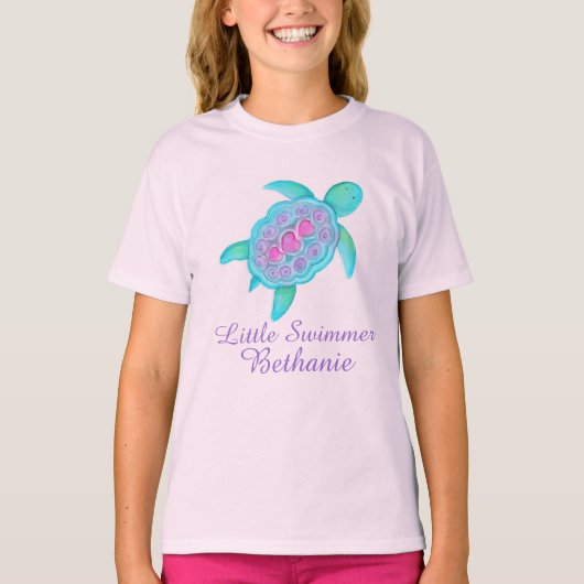 Kute kleine zwemmeisjes roze wattenschildpad t-shi t-shirt (Voorkant)