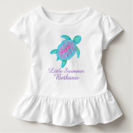 Kute kleine zwemmeisjes roze wattenschildpad t-shi t-shirt